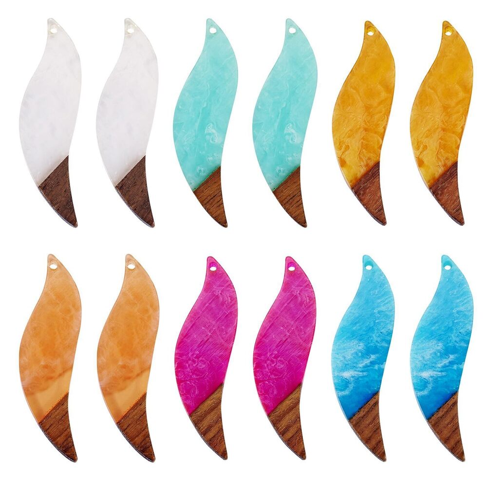 1155 12Pcs Natural Wood Earring Pendants Leaf Earring Dangle Charms Hang